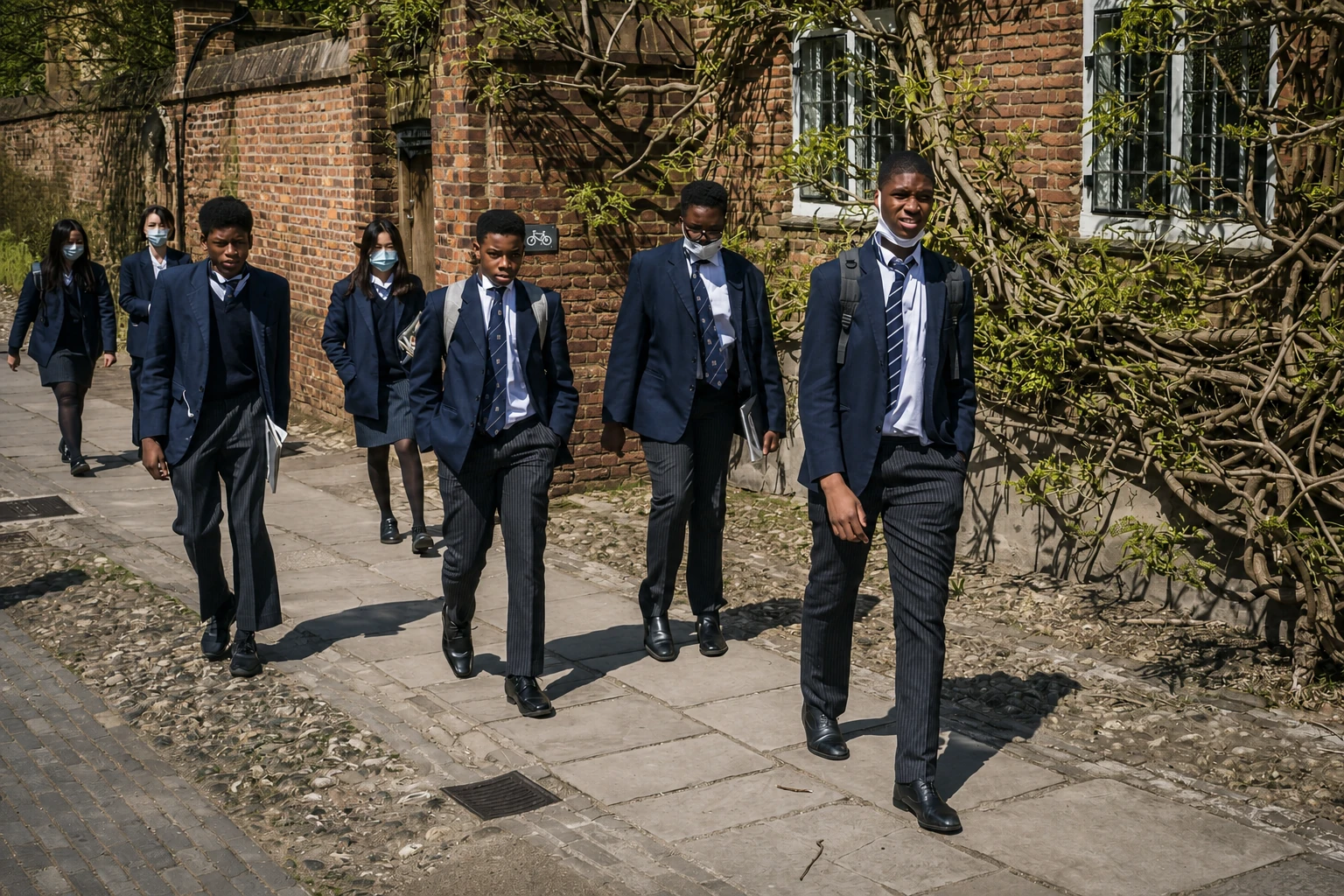 Secondary school students walking together in Canterbury, England